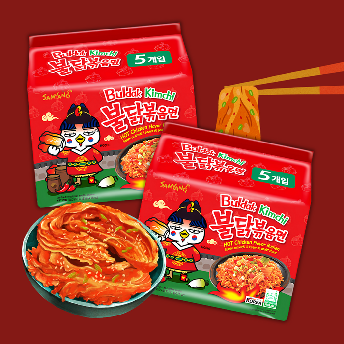 Samyang Buldak Kimchi Ramen – 10 Pack | Spicy Korean Noodles with Tangy Kimchi Flavour | Halal Certified