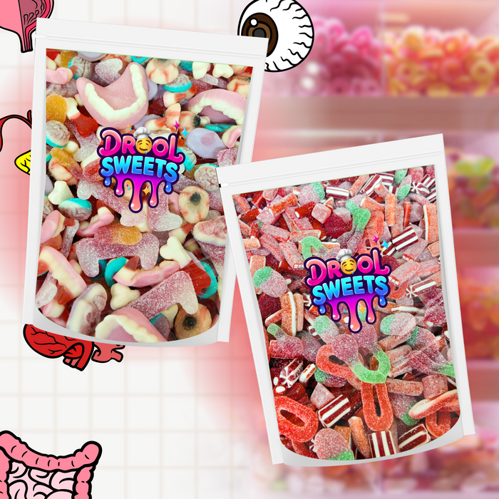 Drool Sweets – 1 x Red Mix & 1 x Anatomy Mix Bundle (2 x 500g Bags)