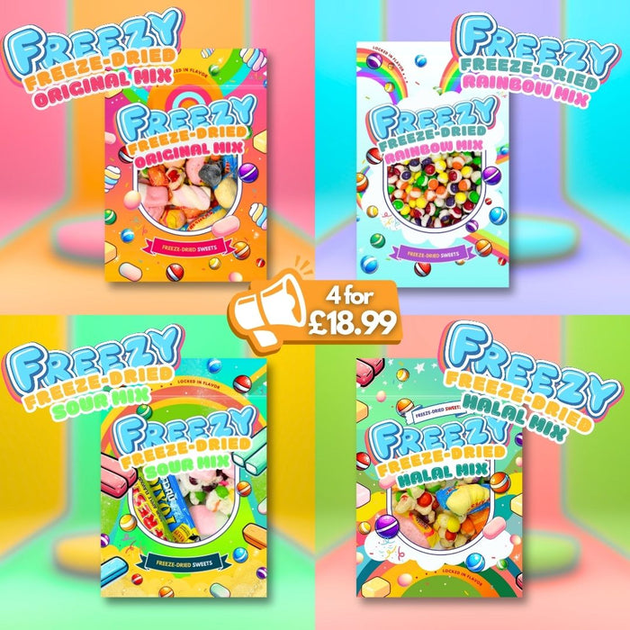 Freeze Dried Candy Bundle (1 of each | 1 x Rainbow Mix, 1 x Original Mix, 1 x Sour Mix, 1 x Halal Mix 120g)