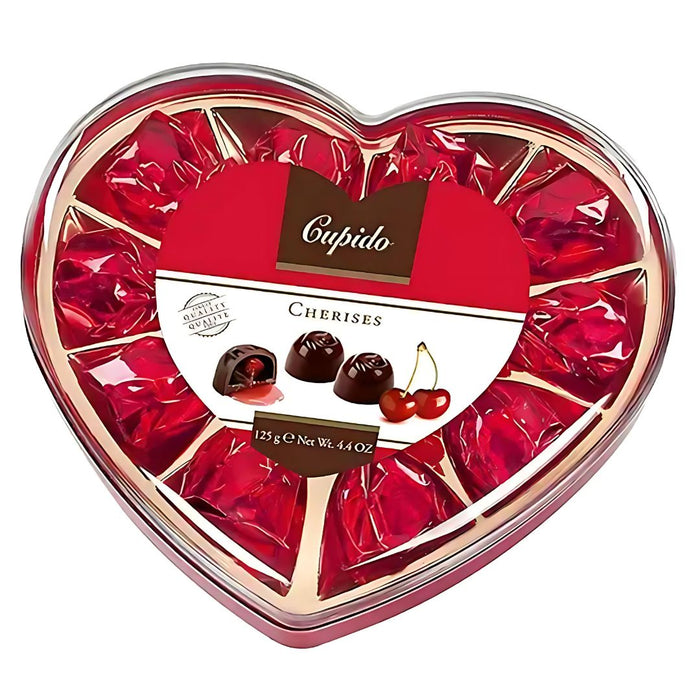 Luxury Belgian Chocolates Flavoured with Cherries in a Heart-Shaped Box (125g)