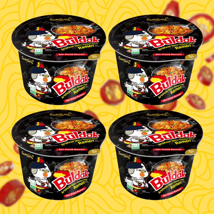 Samyang Buldak Hot Chicken Ramen Bowls – Original Flavour (4 Pack) | Authentic Korean Instant Noodles | Spicy Halal Snack