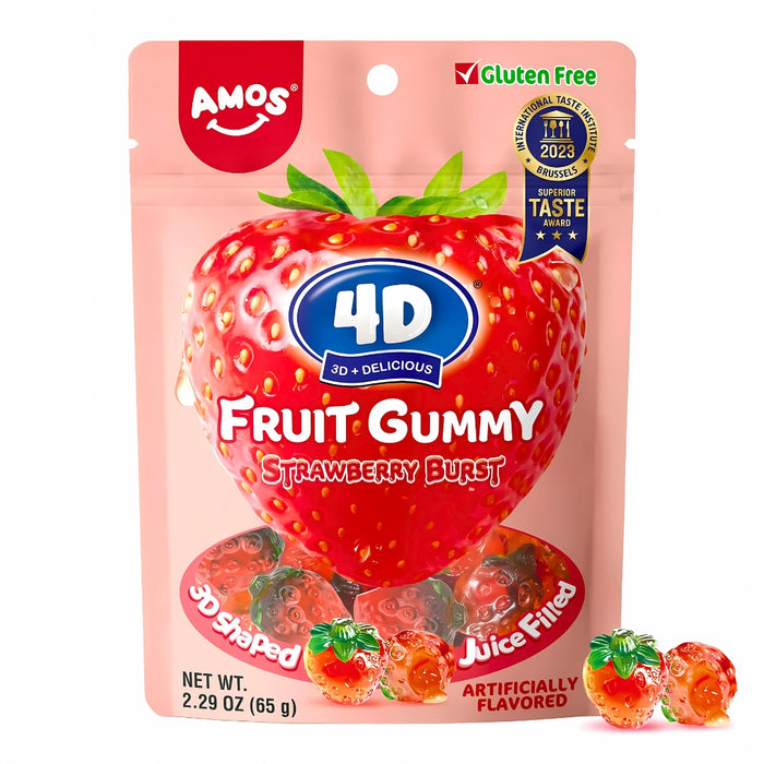 Amos 4D Fruit Gummy Strawberry Burst - 6oz (170g)