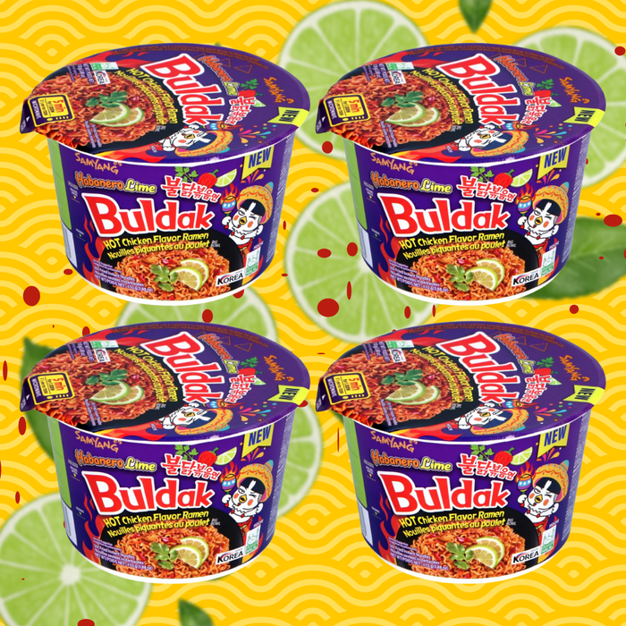 Samyang Buldak Habanero & Lime Ramen Bowls – 4 Pack | Spicy Korean Noodles with Zesty Kick | Halal | Big Bowl
