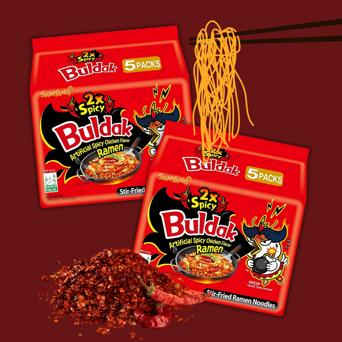 Samyang Buldak 2x Spicy Ramen – 10 Pack | Extra Hot Korean Instant Noodles | Halal Certified