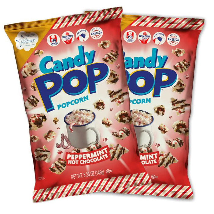 Peppermint hot chocolate candy pop popcorn