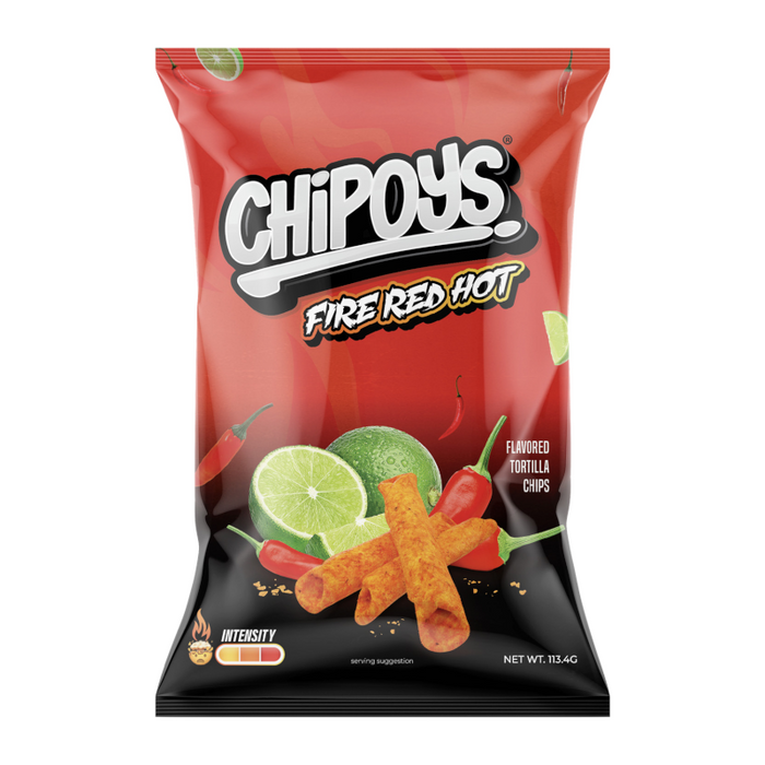 Chipoys Fire Red Hot Rolled Tortilla Corn Chips - 4oz (113.46g) USA BEST BEFORE DATE: 01/24