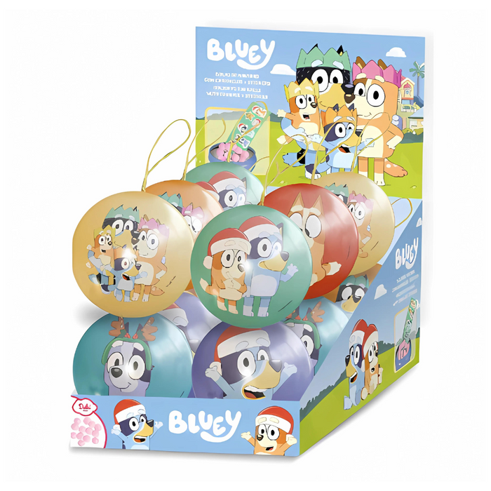 Bluey Themed Tin Bauble with Compressed Candies – A Fun Addition to Your Christmas Tree! (1 Bauble Ball)