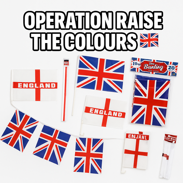 Operation Raise the Colours | Union Jack & England Flags – Bunting, Car Flags & Handheld Flags
